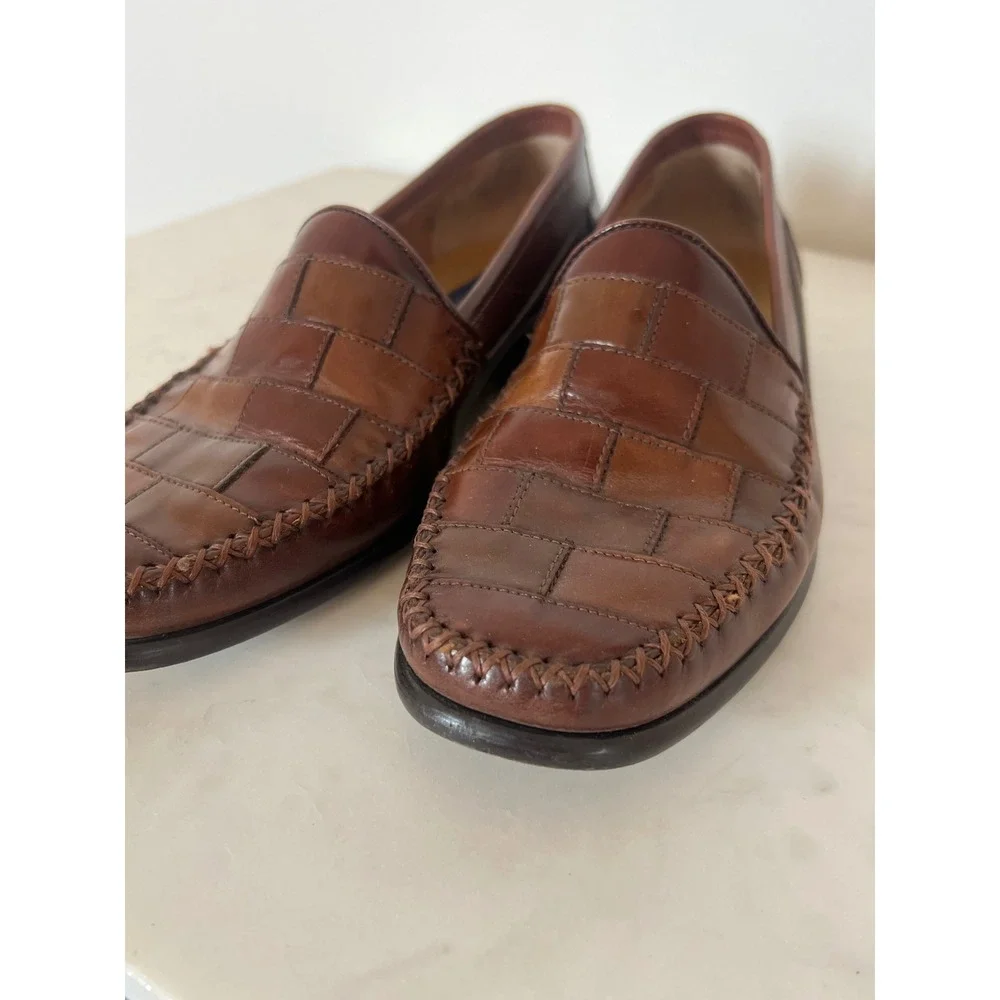 Giorgio Brutini Mens Brown Leather Woven Patchwork Moc Toe Loafers Size 8.5